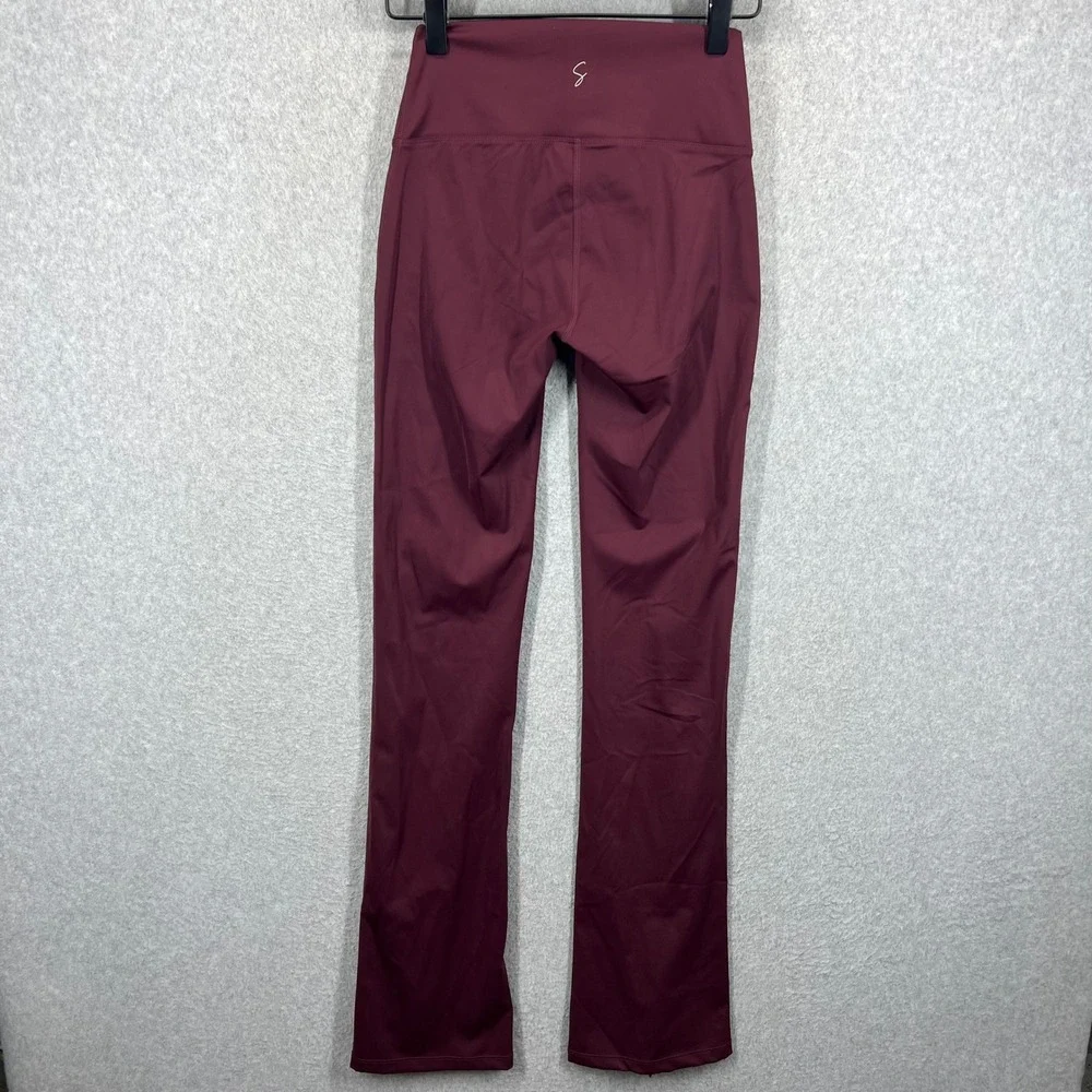 SSYS The Label Flare Leggings Womens S Burgundy High Waist Ankle Zip EUC